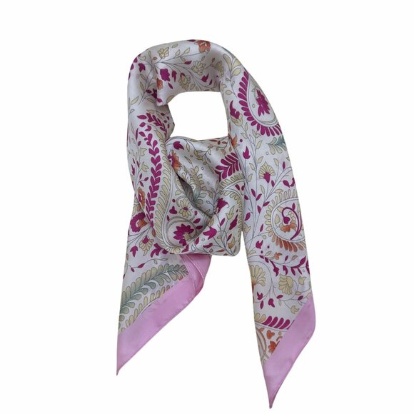 ✨Luxury Silky Square Scarf Pink Magenta Beige Paisley Vintage Print Wrap Stylish - Picture 2 of 5
